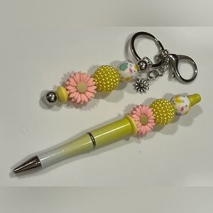 Handmade Beaded Pen and Keychain Set